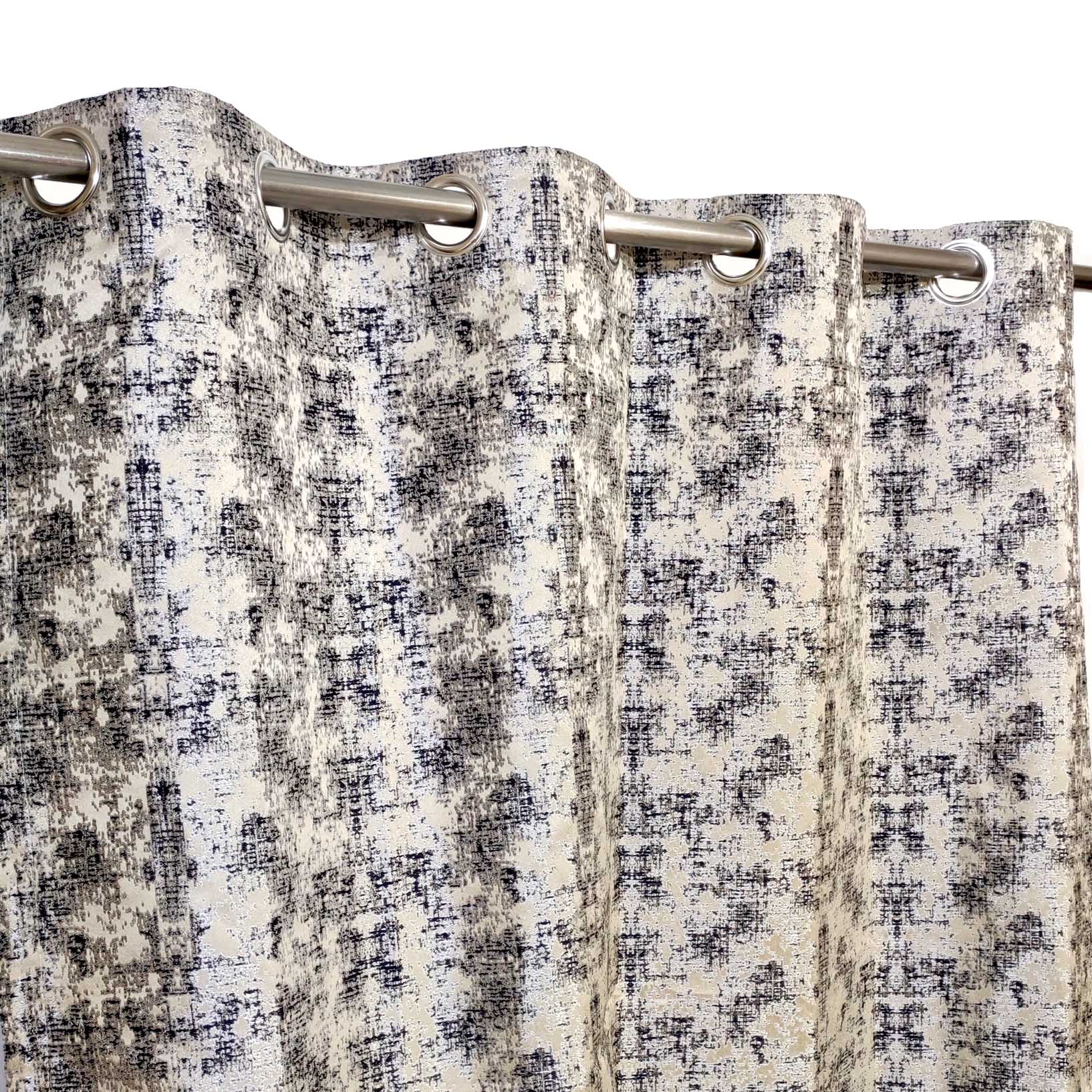 Thick Viscose Curtain Navy Blue & Gold on Off-White
