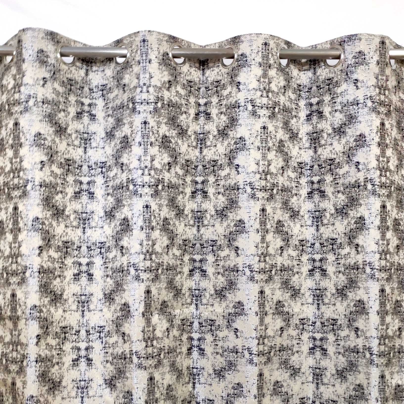 Thick Viscose Curtain Navy Blue & Gold on Off-White