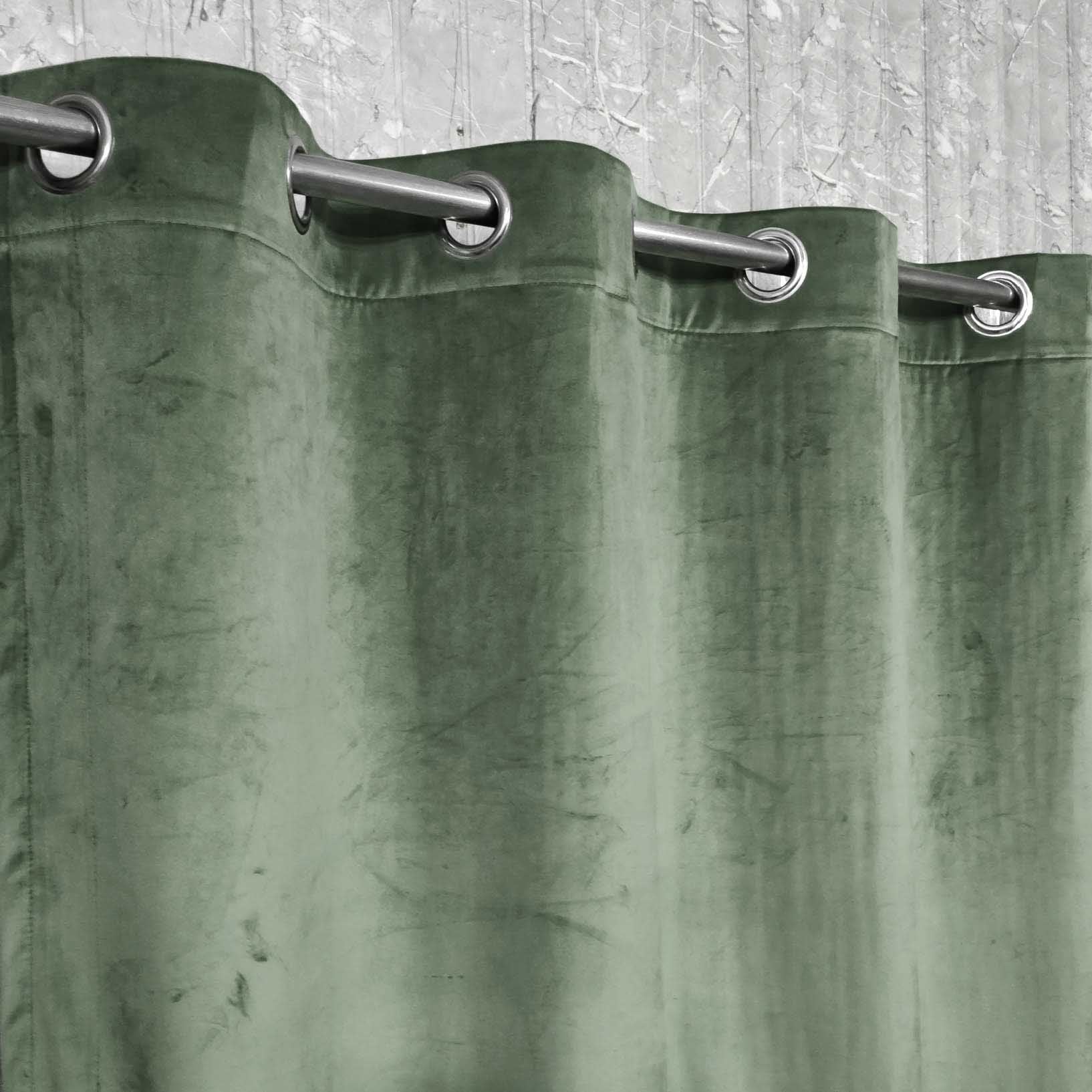 Plain Velvet Curtain Pickle Green