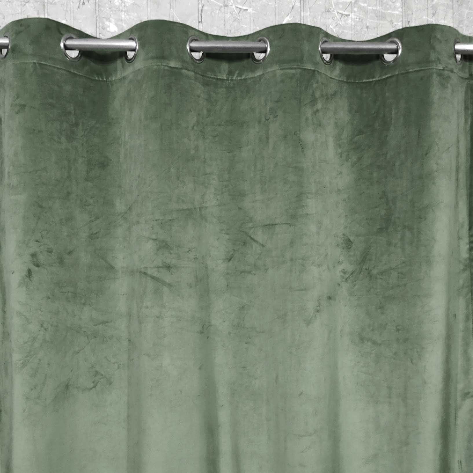 Plain Velvet Curtain Pickle Green