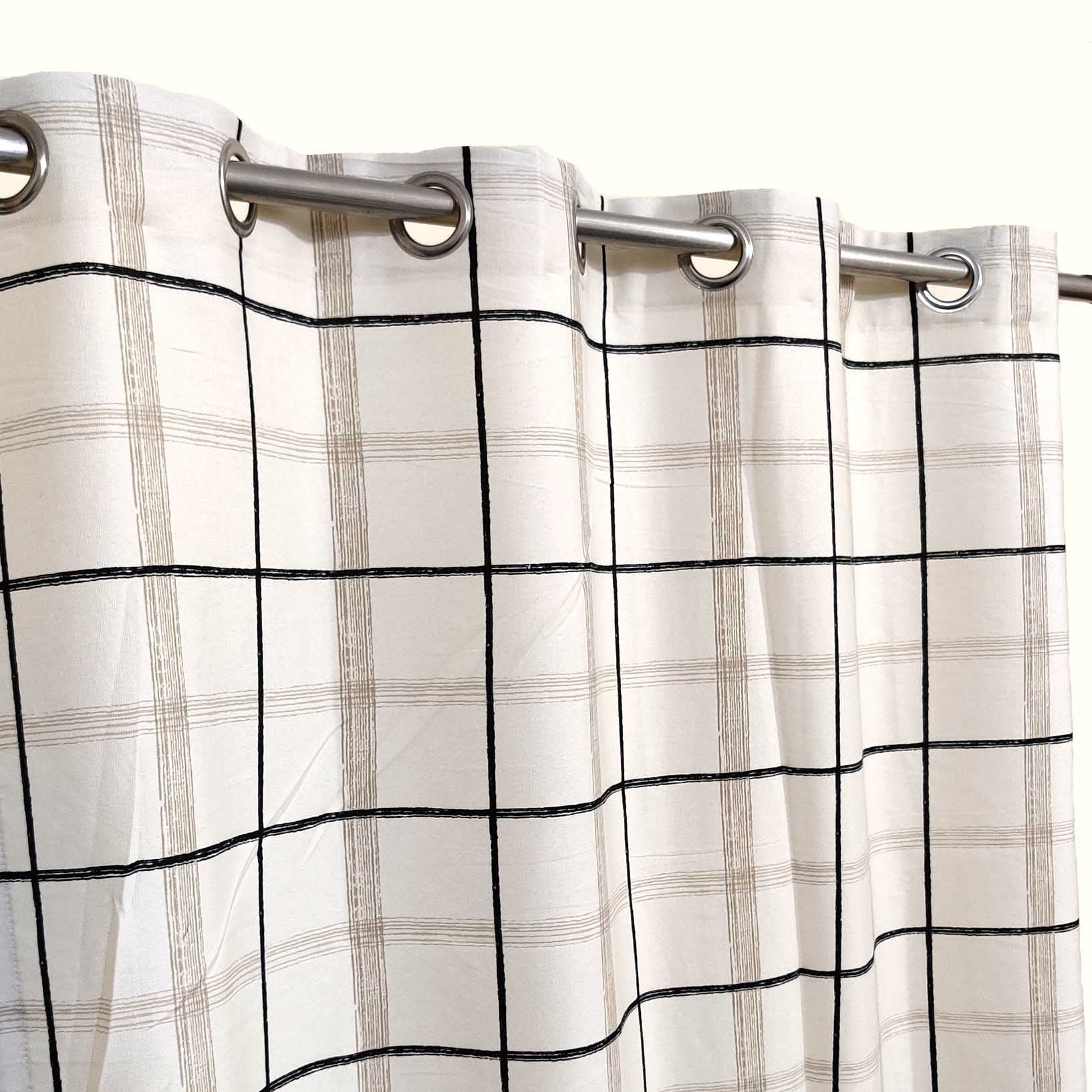 Extra Wide 84" Off-White Checkered Duck Cotton Curtain