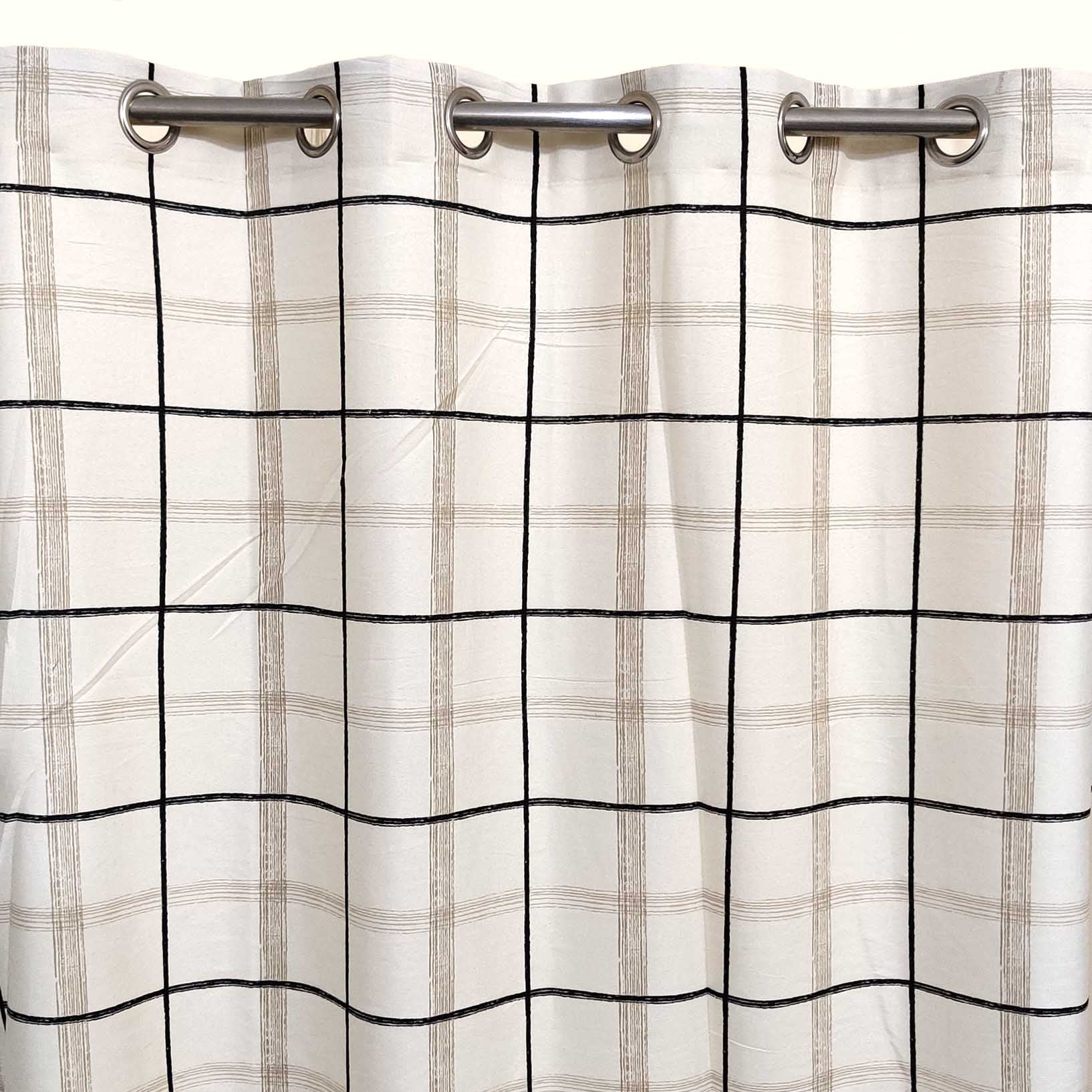 Extra Wide 84" Off-White Checkered Duck Cotton Curtain