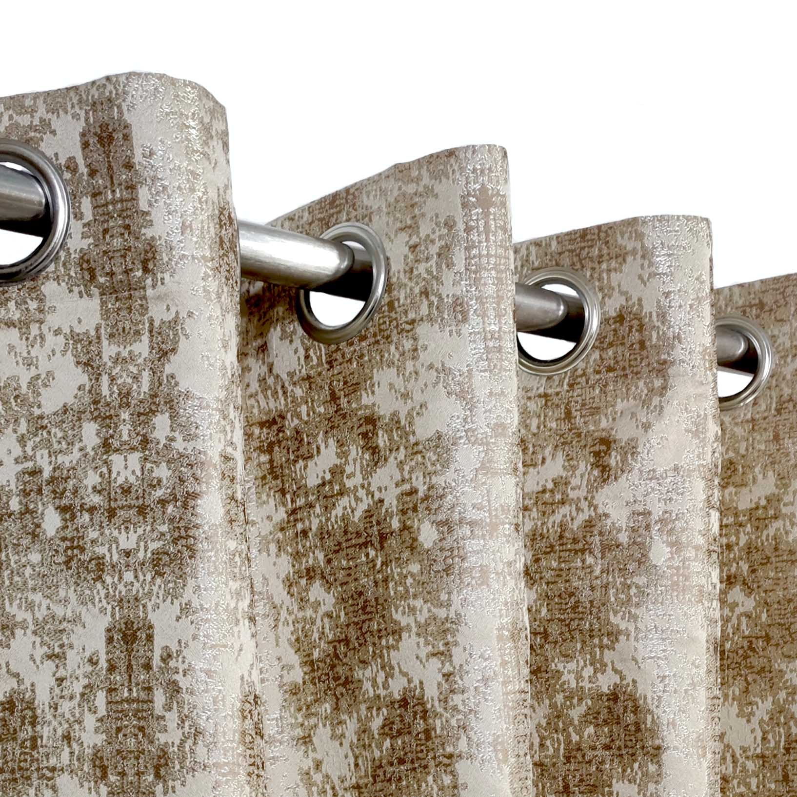 Thick Viscose Curtain Lite Brown & Gold on Off-White