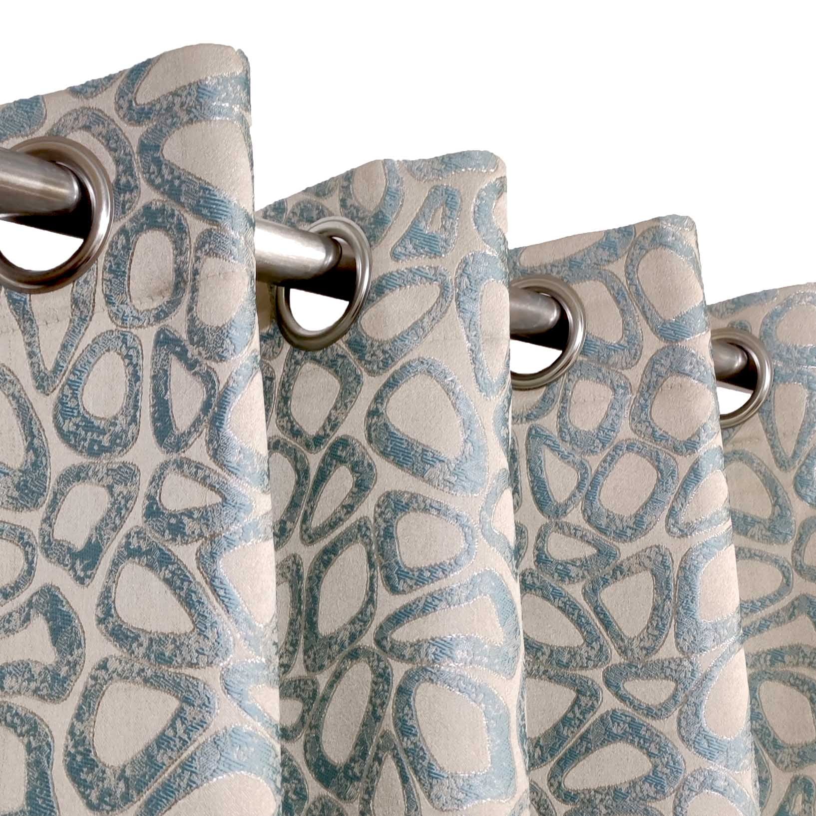 Thick Viscose Curtain Lite Turquoise & Gold on Off-White