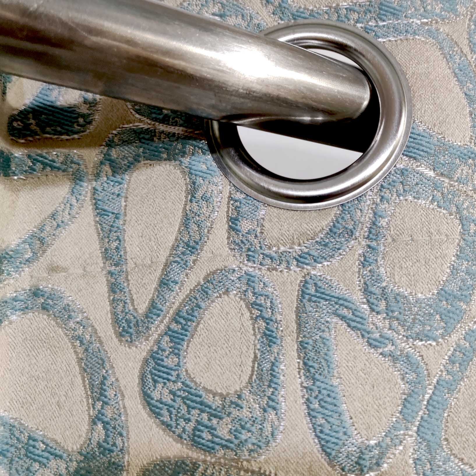 Thick Viscose Curtain Lite Turquoise & Gold on Off-White