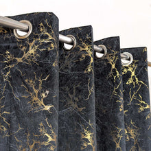 Golden Textured Velvet Curtain Black