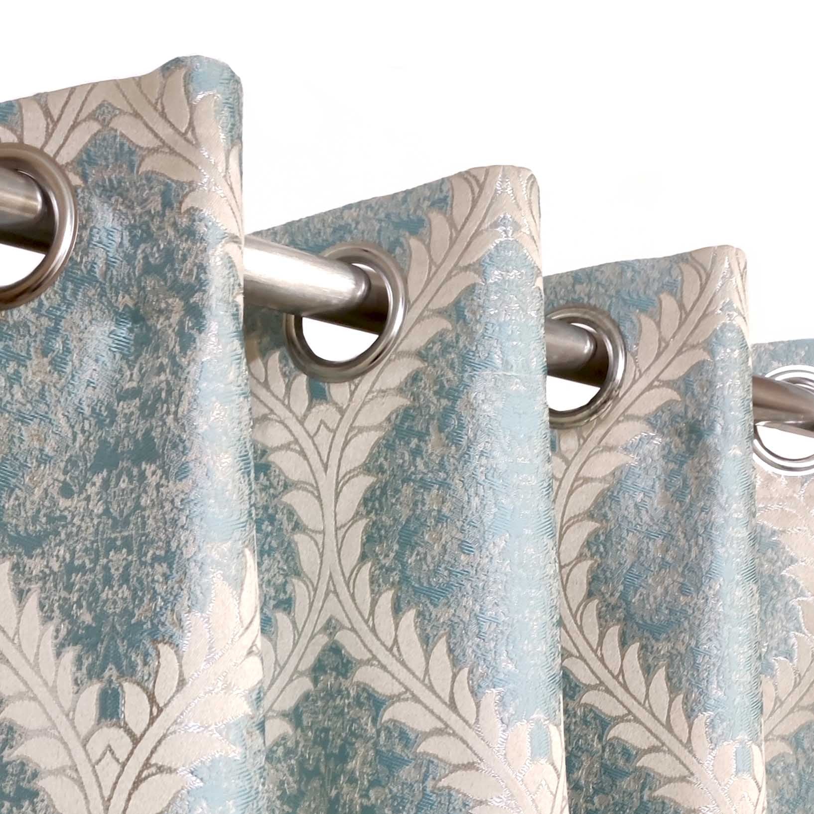 Thick Viscose Curtain Lite Turquoise & Gold on Off-White