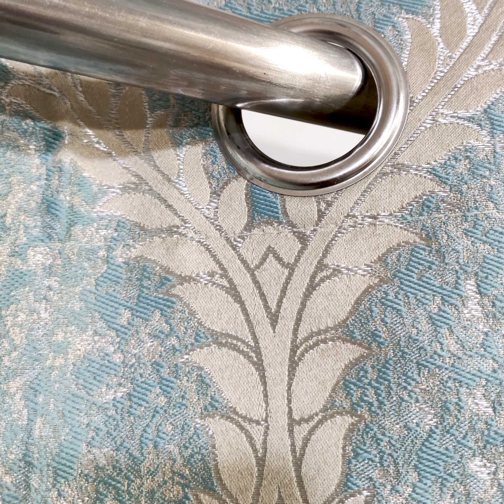 Thick Viscose Curtain Lite Turquoise & Gold on Off-White