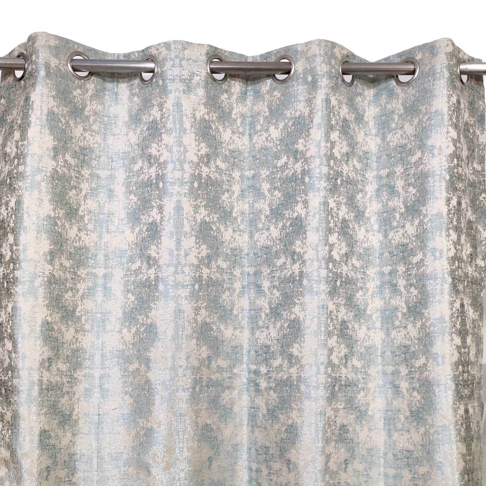 Thick Viscose Curtain Lite Turquoise & Gold on Off-White