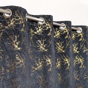 Golden Textured Velvet Curtain Black