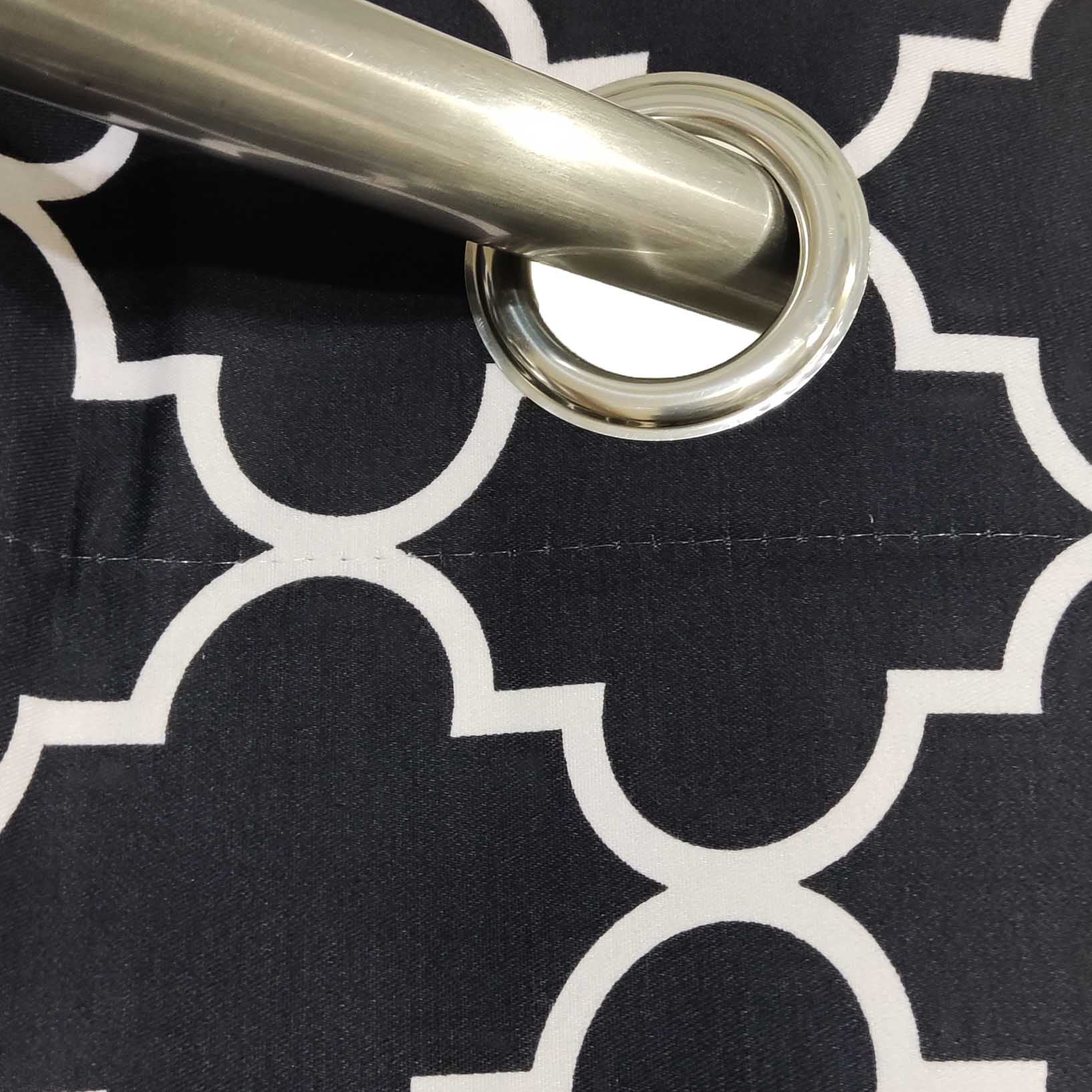 Pair of Digital Printed Curtains White Motif on Black