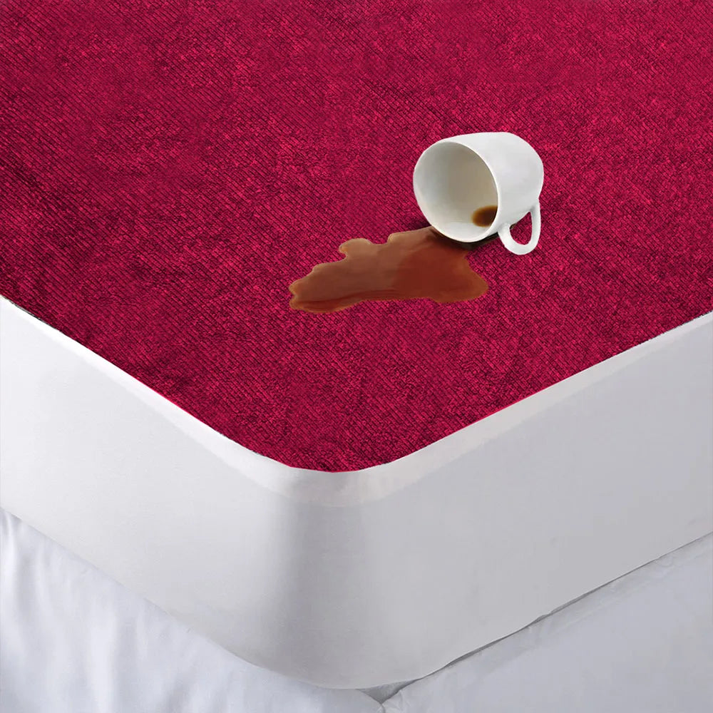 Water Proof Mattress Protector Terry Cotton Anti Mites & Bugs Maroon