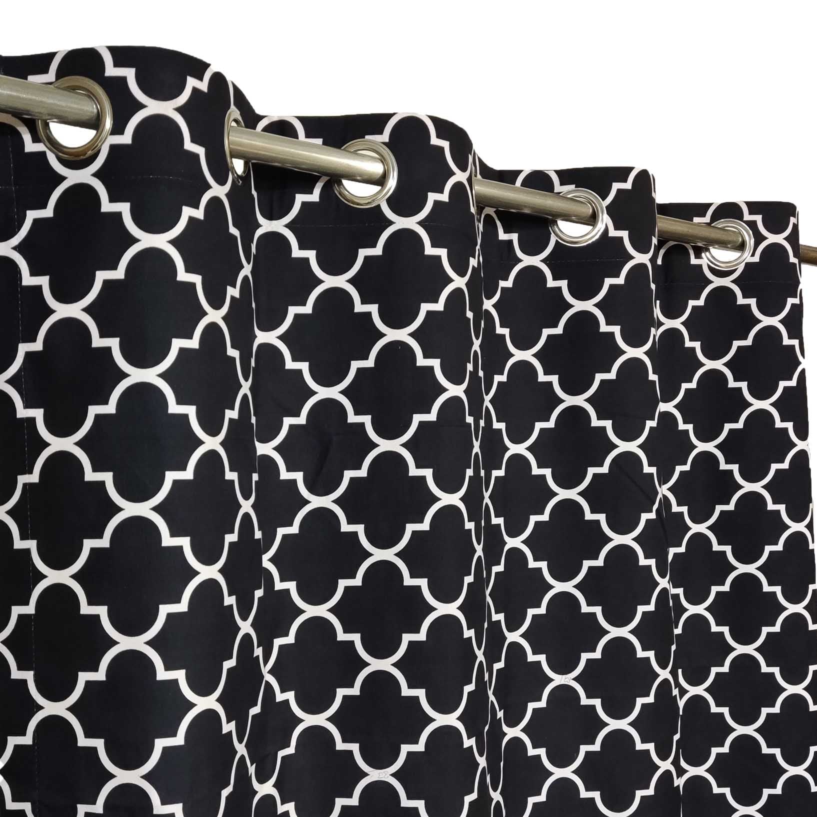 Pair of Digital Printed Curtains White Motif on Black