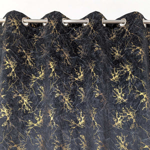 Golden Textured Velvet Curtain Black