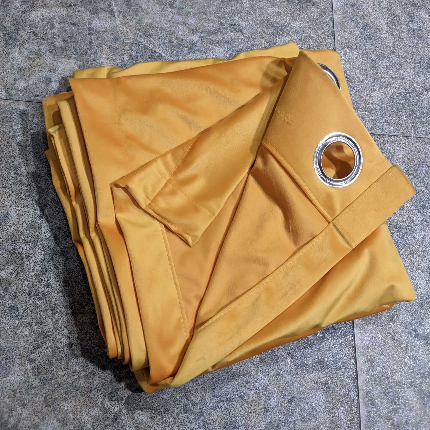 Plain Velvet Curtain Mustard Yellow (2 Pcs Available Only)
