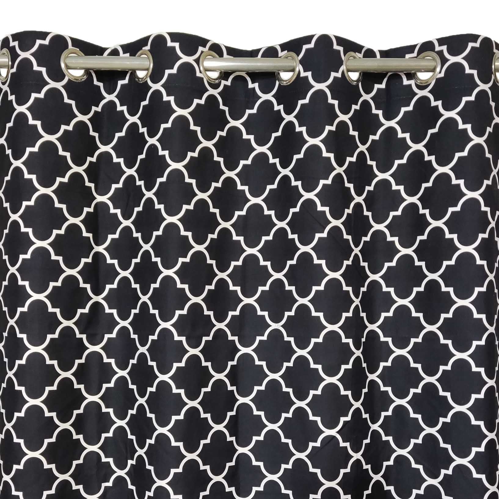 Pair of Digital Printed Curtains White Motif on Black