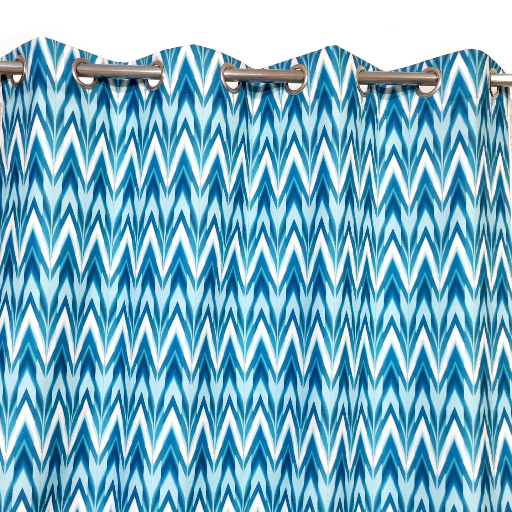 Digital Printed Curtain Blue  Zig Zag