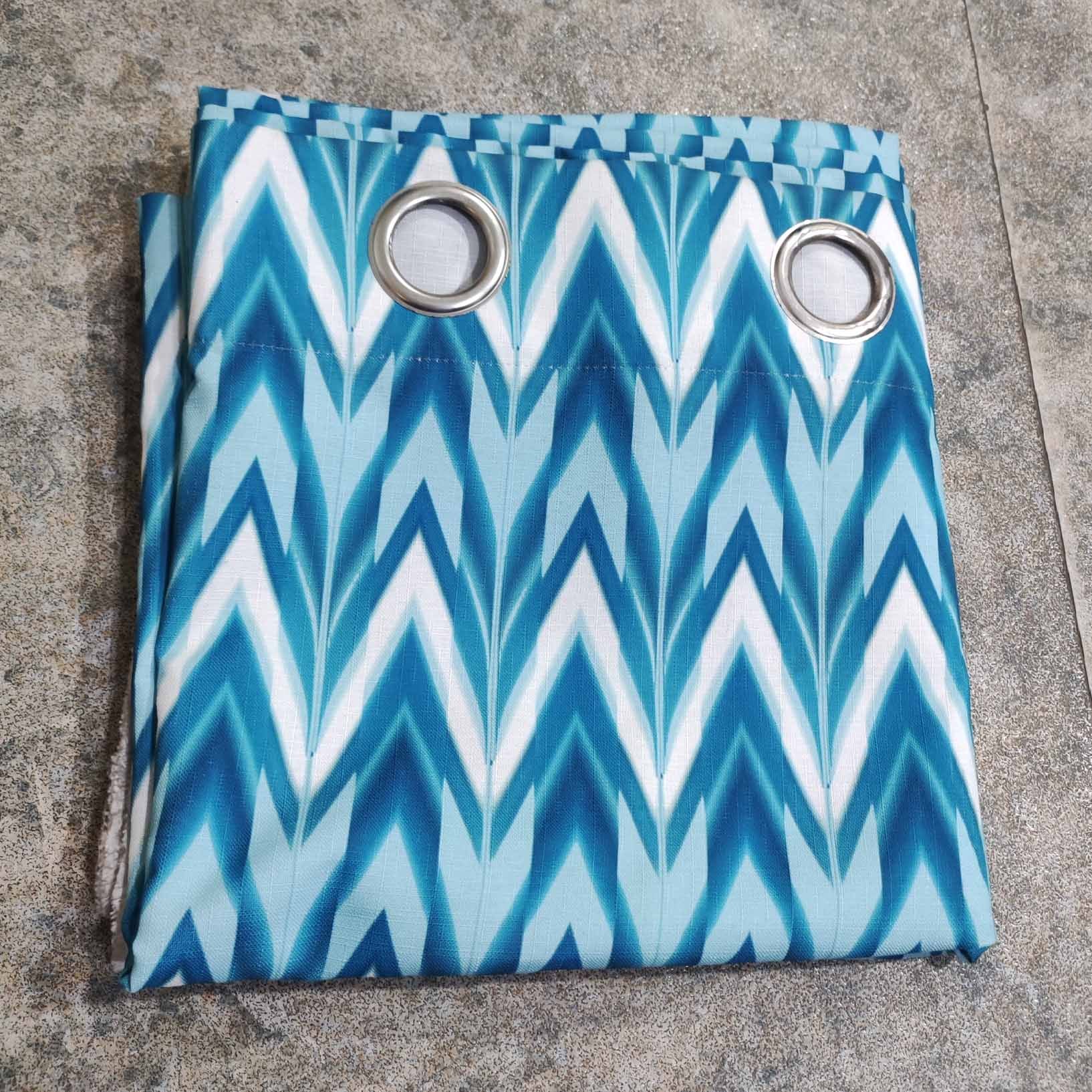 Digital Printed Curtain Blue  Zig Zag