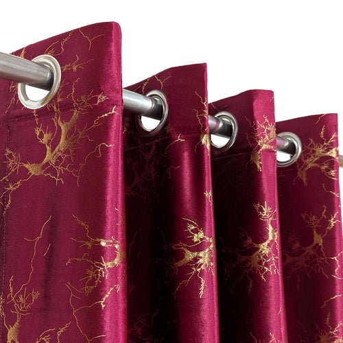 Golden Textured Velvet Curtain Maroon