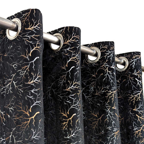 Golden Textured Velvet Curtain Black