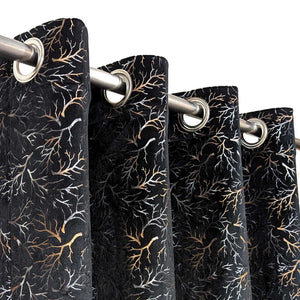 Golden Textured Velvet Curtain Black
