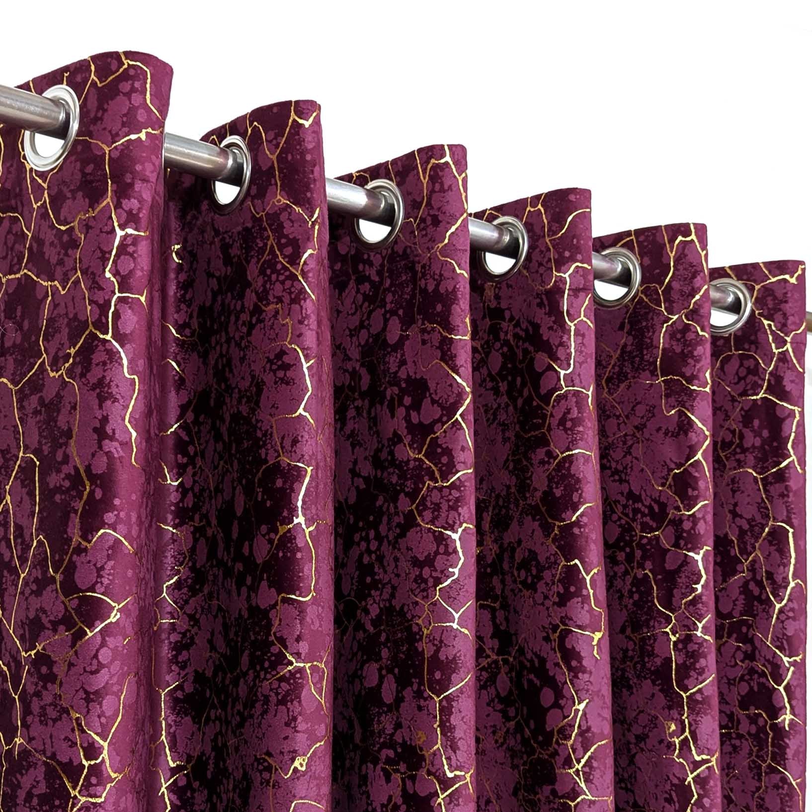 Golden Textured Velvet Curtain Maroon