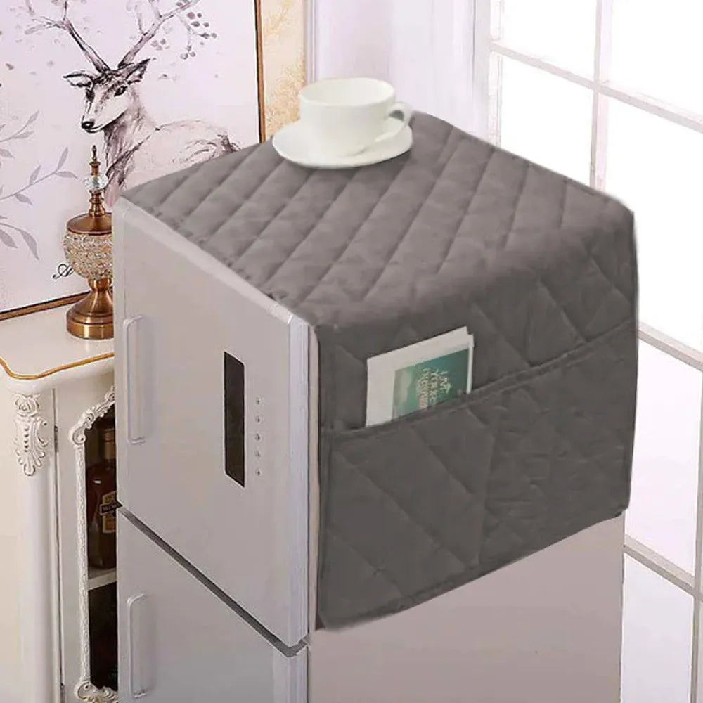 Dustproof Quilted Refrigerator Cover with Side Pockets