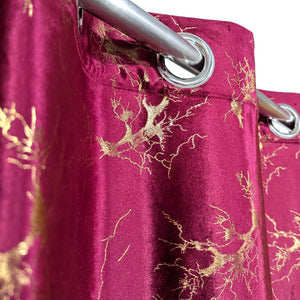 Golden Textured Velvet Curtain Maroon