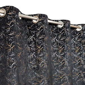 Golden Textured Velvet Curtain Black