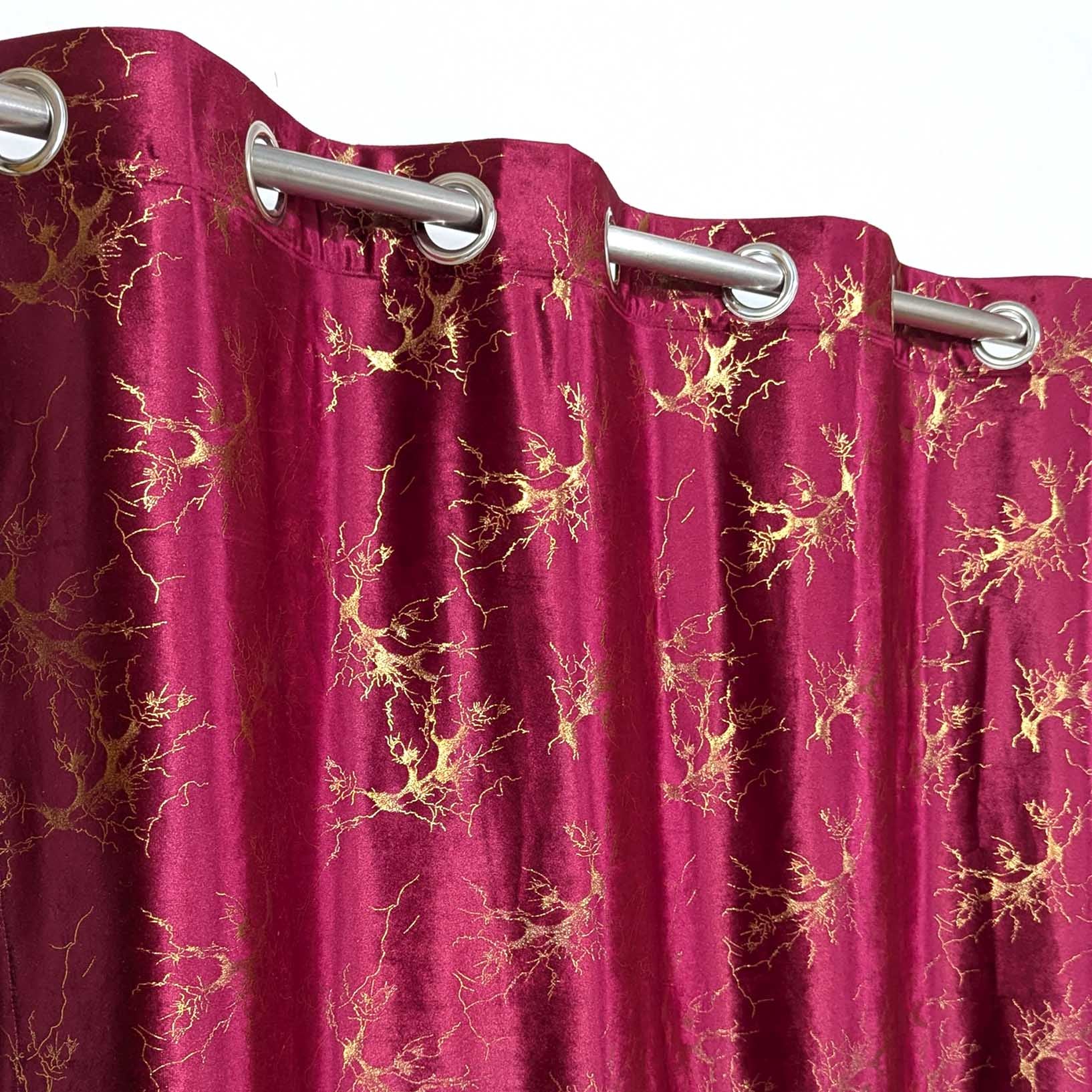 Golden Textured Velvet Curtain Maroon
