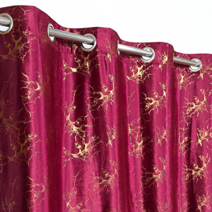 Golden Textured Velvet Curtain Maroon