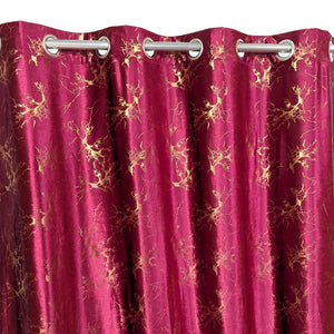 Golden Textured Velvet Curtain Maroon