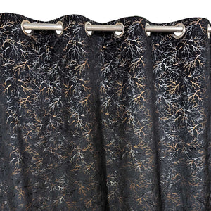 Golden Textured Velvet Curtain Black
