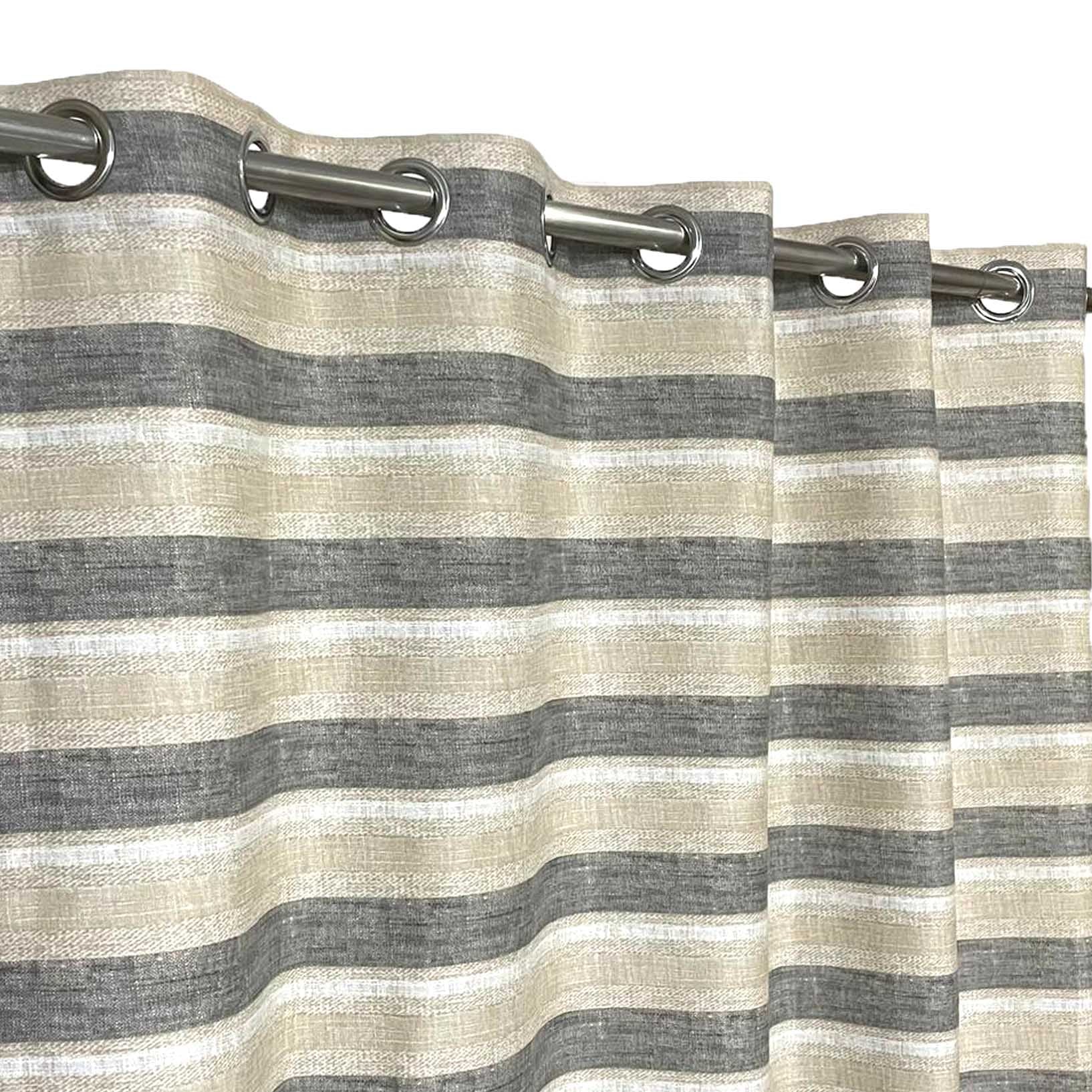 Grey Stripes on Beige Duck Cotton Curtain Extra Wide (Only 2 Pcs Available)