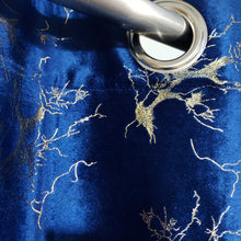 Golden Textured Velvet Curtain Blue