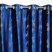 Golden Textured Velvet Curtain Blue