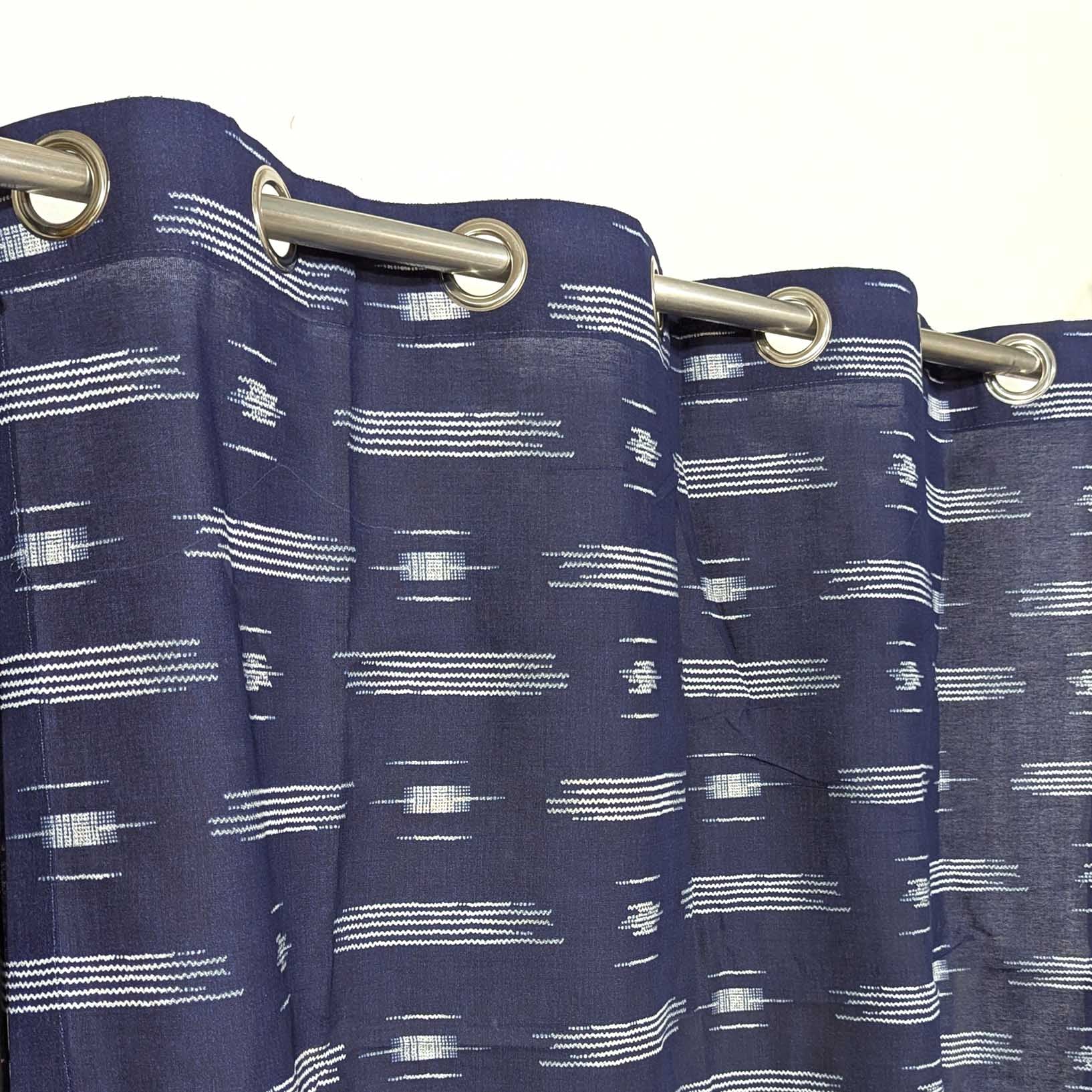 White Rays - Duck Cotton Curtain Blue