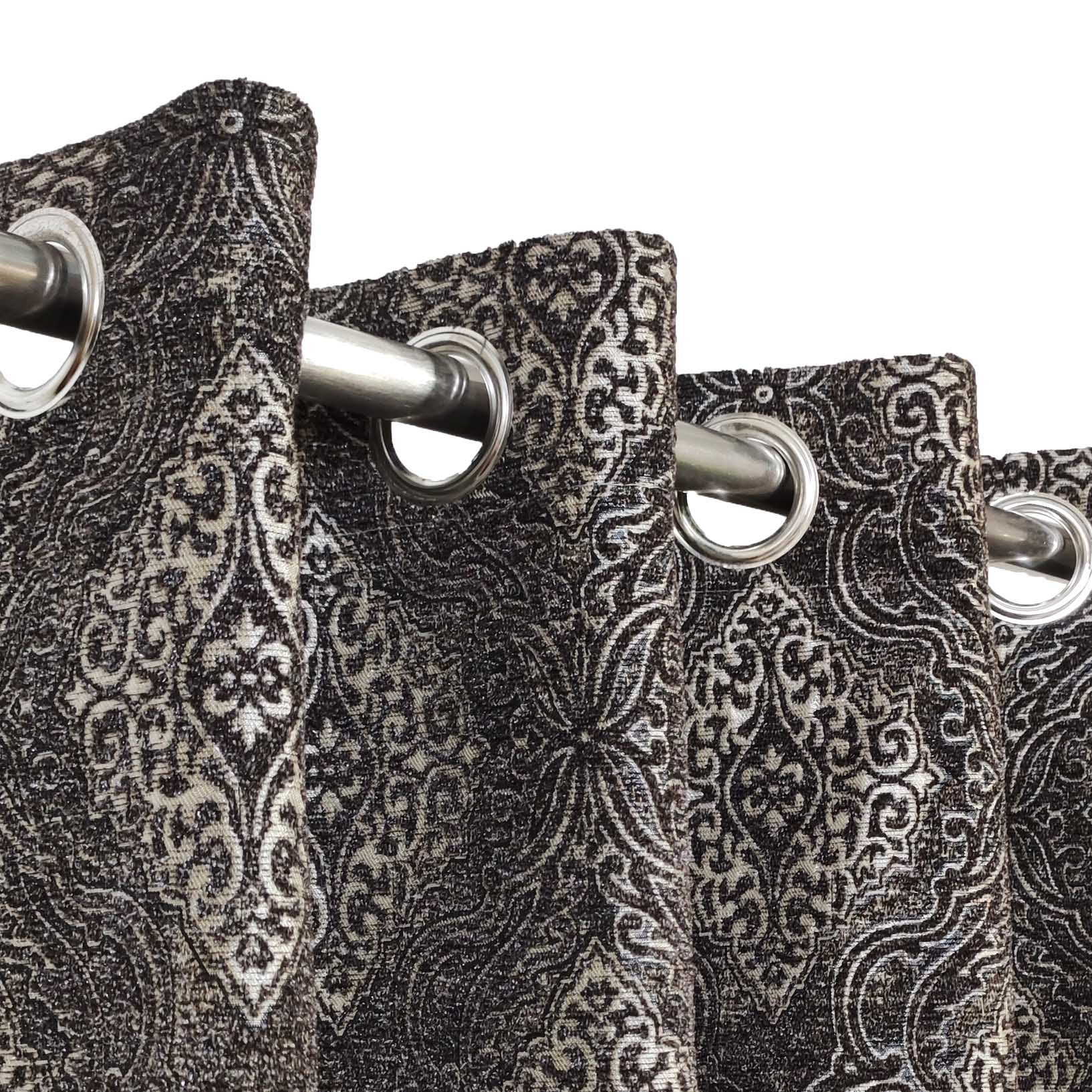 Thick Viscose Curtain Multi Motif Choclate Brown