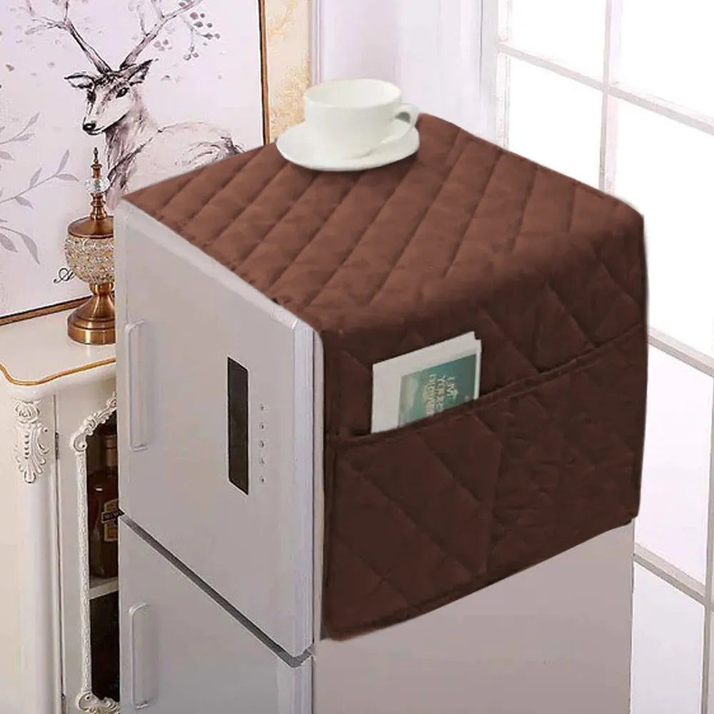 Dustproof Quilted Refrigerator Cover with Side Pockets