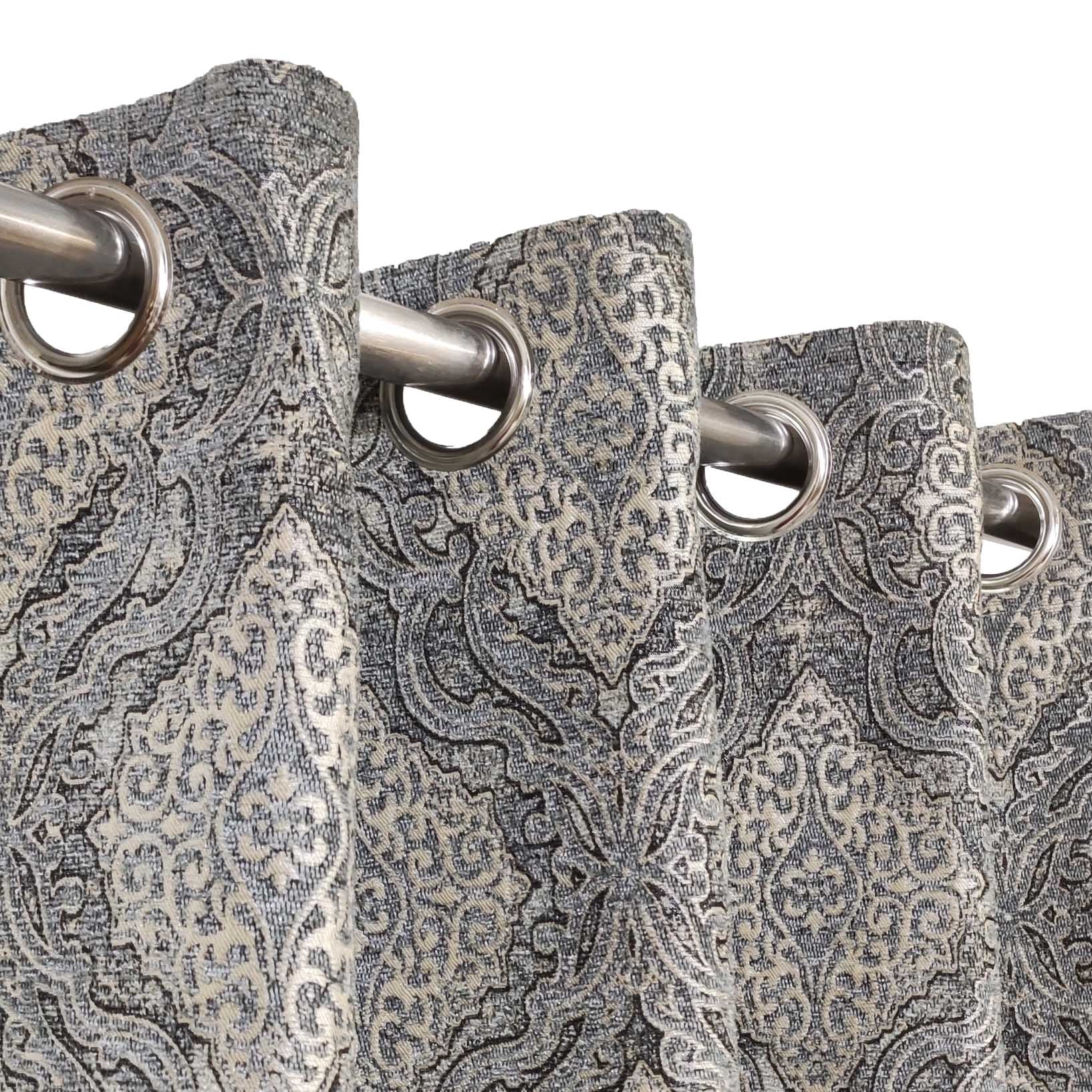 Thick Viscose Curtain Multi Motif Grey