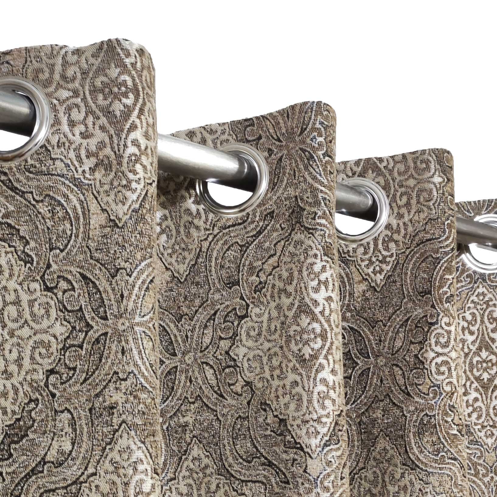 Thick Viscose Curtain Multi Motif Mid Brown