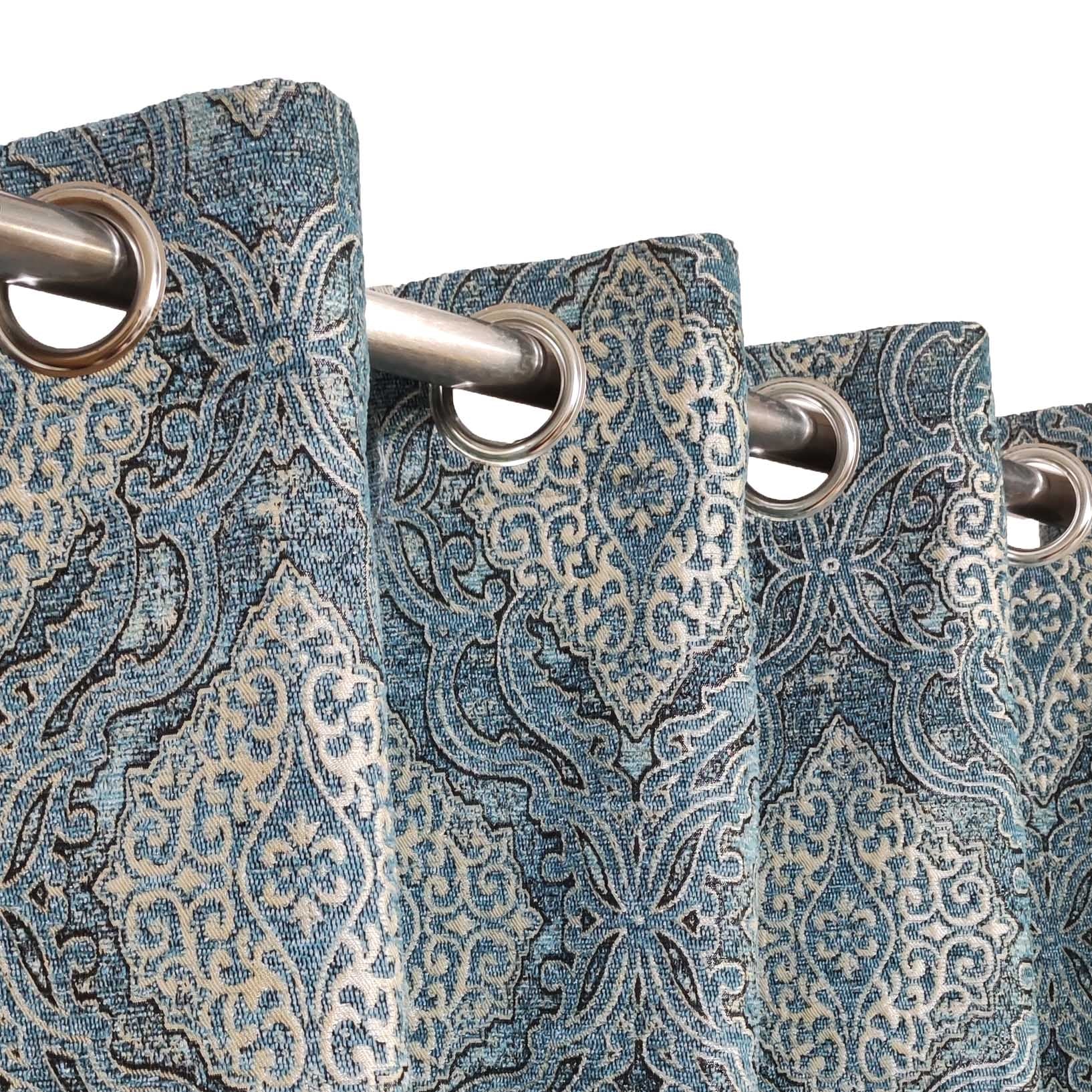 Thick Viscose Curtain Multi Motif Turquoise