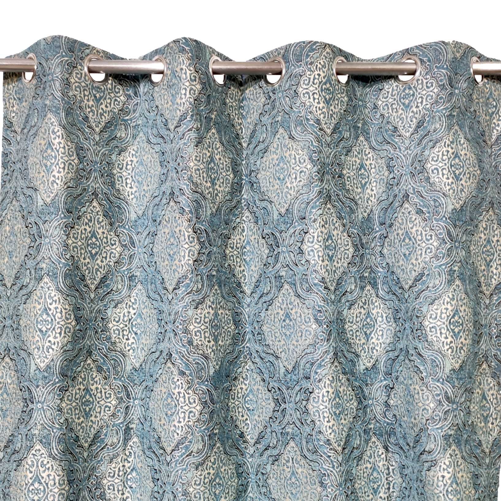 Thick Viscose Curtain Multi Motif Turquoise
