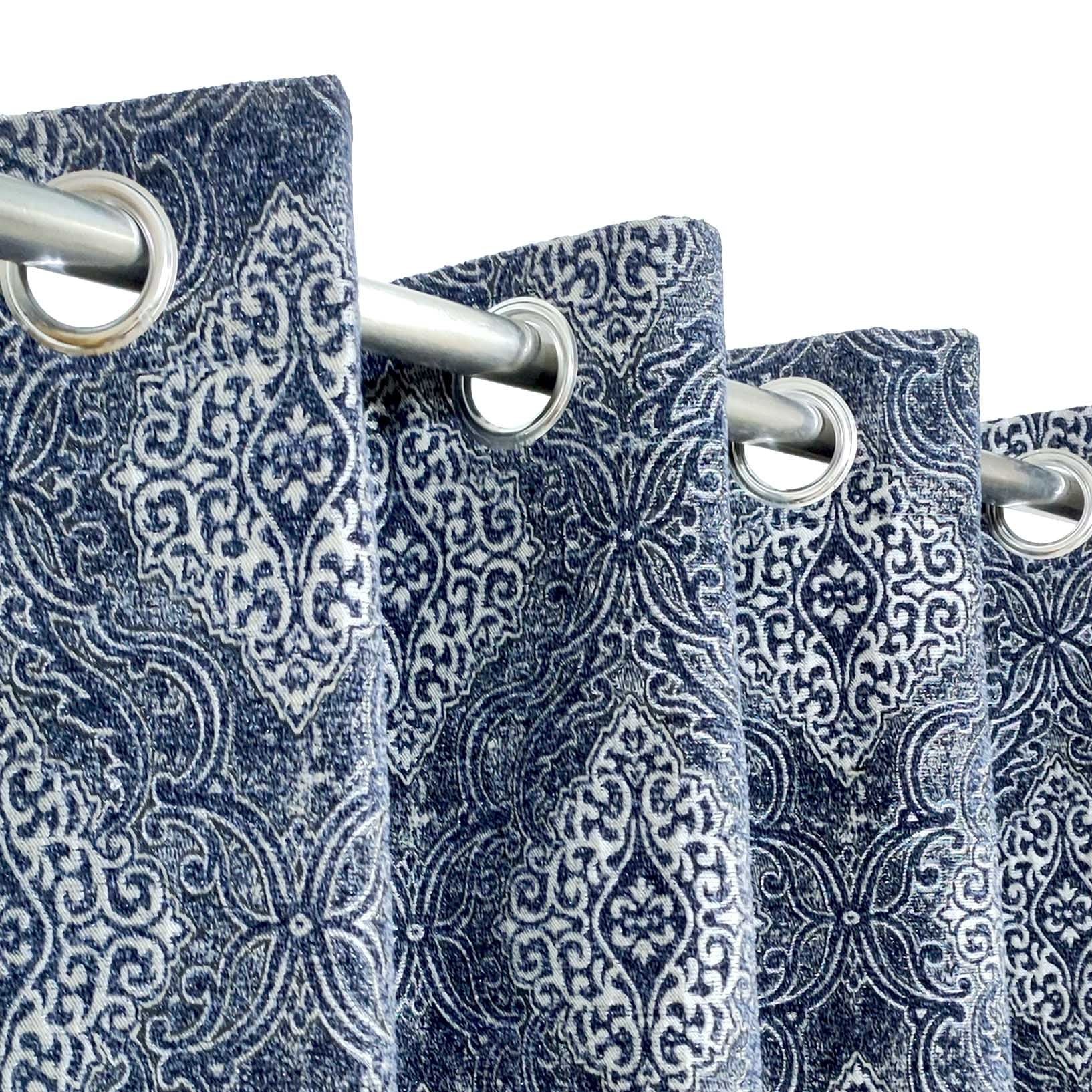 Thick Viscose Curtain Multi Motif Blue