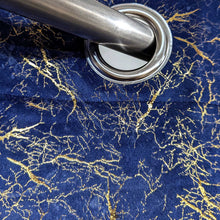 Golden Textured Velvet Curtain Blue