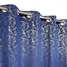 Golden Textured Velvet Curtain Blue