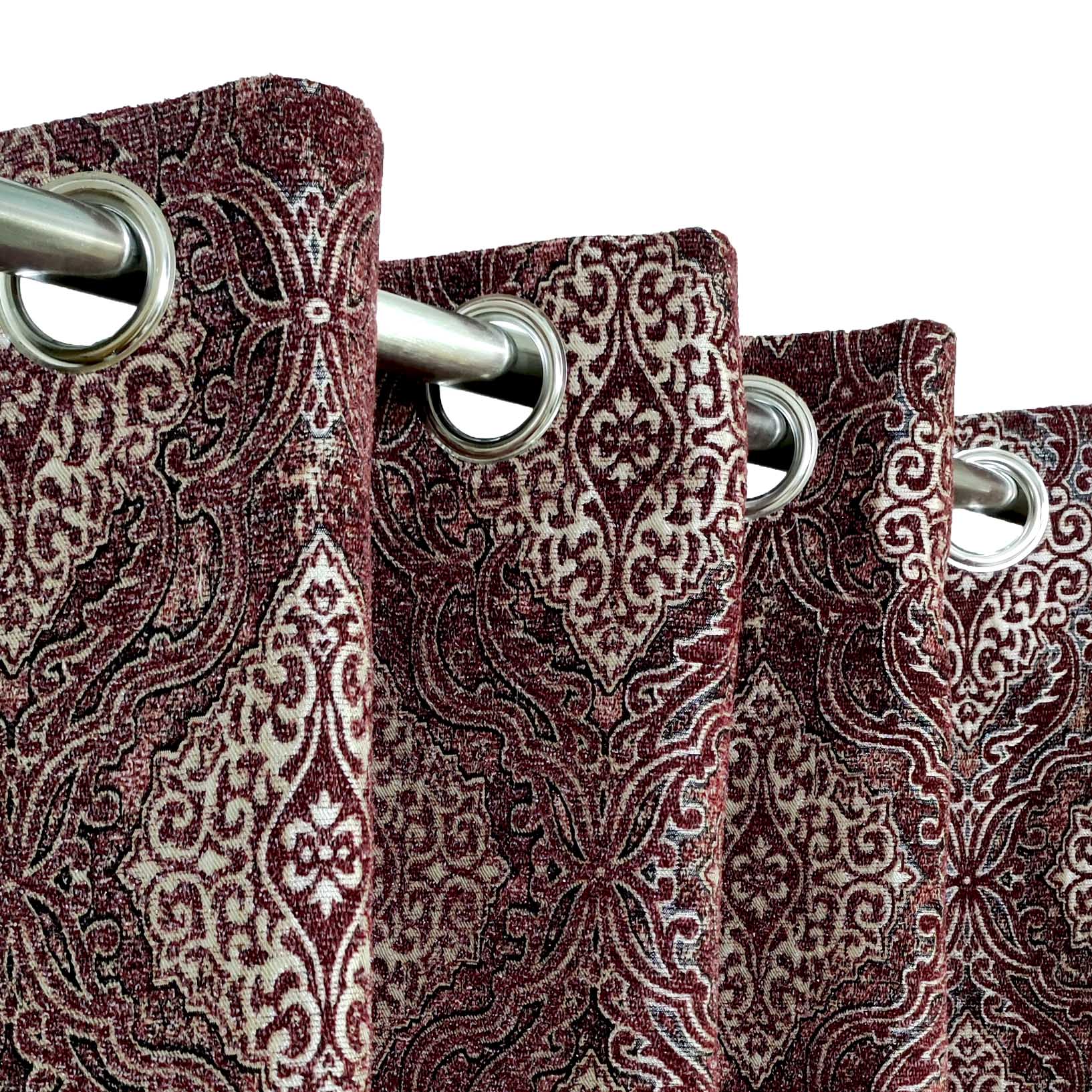 Thick Viscose Curtain Multi Motif Maroon