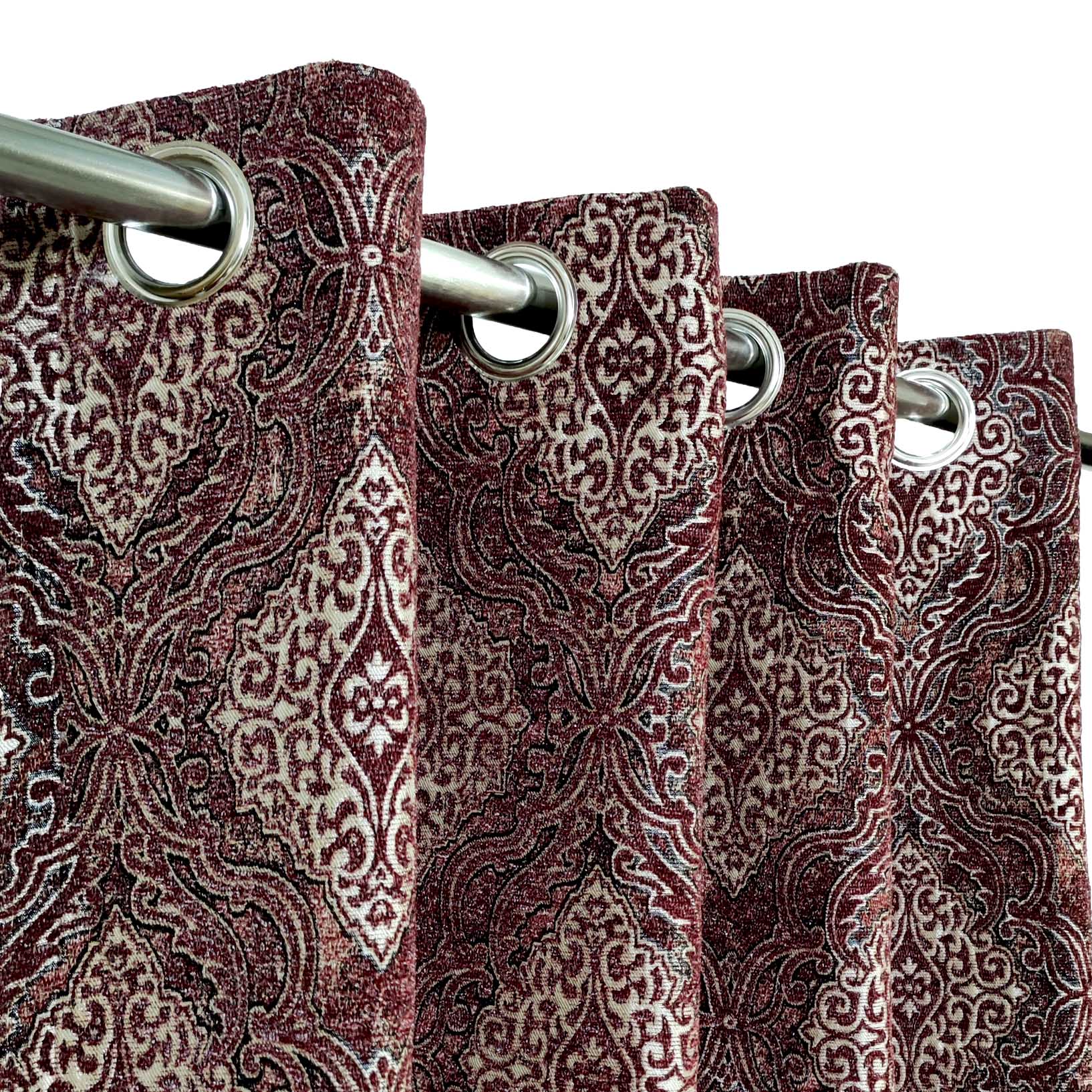 Thick Viscose Curtain Multi Motif Maroon