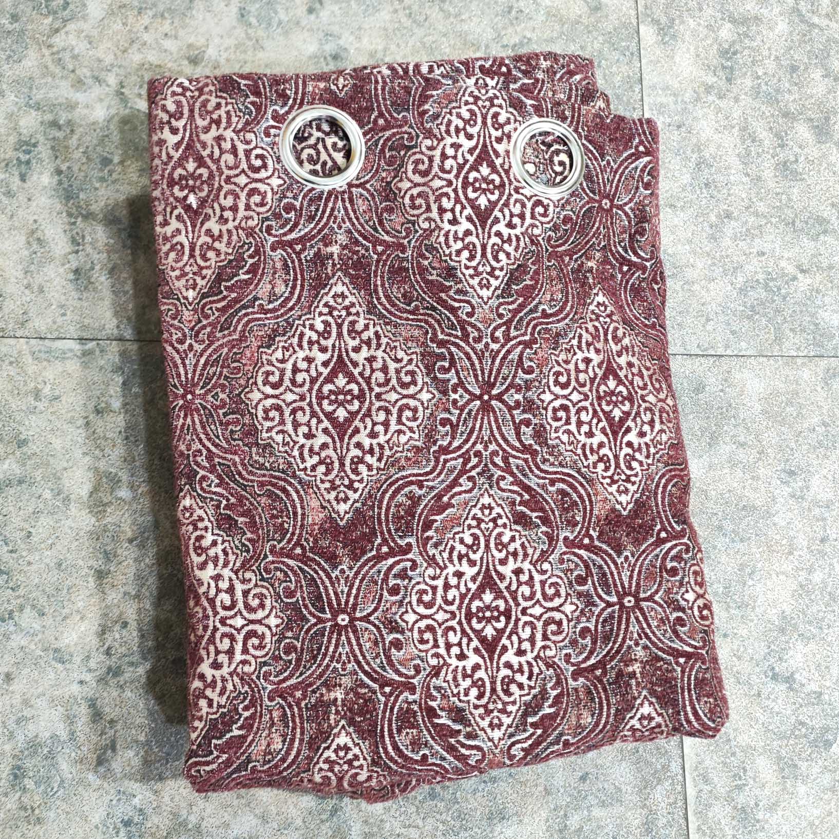 Thick Viscose Curtain Multi Motif Maroon