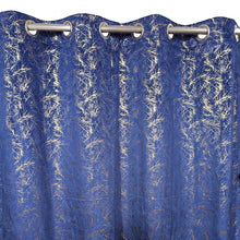 Golden Textured Velvet Curtain Blue